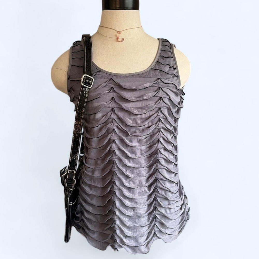 New Directions Womens Small Gray Tiered Ruffle Tank Top Scoop Neck Sleeveless S